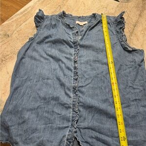 LOFT Denim Ruffle Trim Blouse